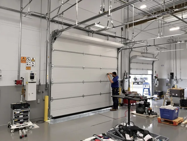 Commercial garage door repair being performed by Lewisboro Garage Door Repair expert in Lewisboro