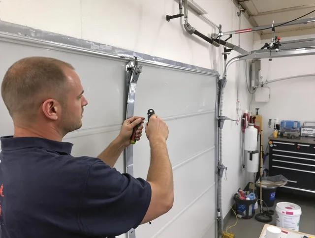 Before and after garage door dent repair by Lewisboro Garage Door Repair in Lewisboro
