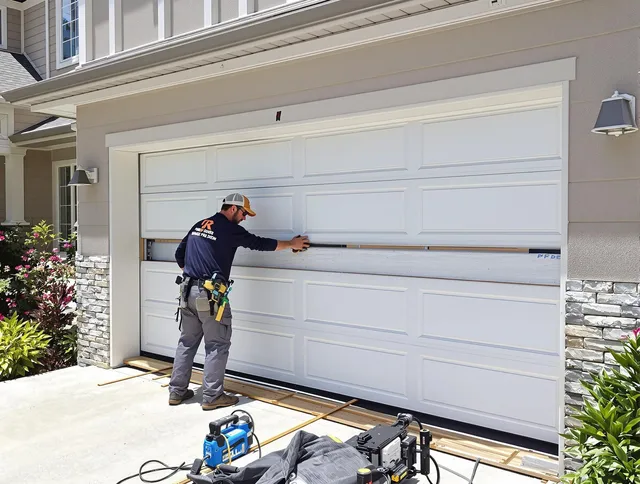 Lewisboro Garage Door Repair team performing complete garage door replacement at Lewisboro residence