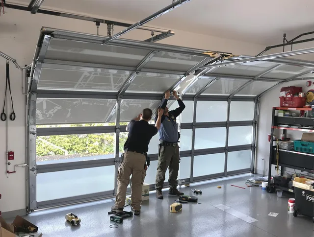Lewisboro Garage Door Repair expert performing precise panel replacement on Lewisboro garage door